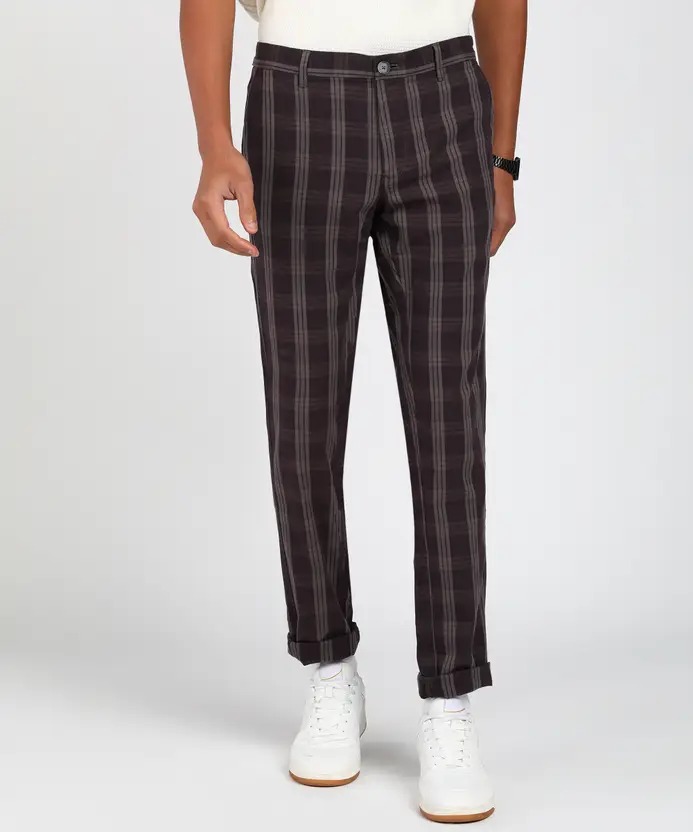 Indian Terrain Men's Slim Fit Striped Grey Trousers